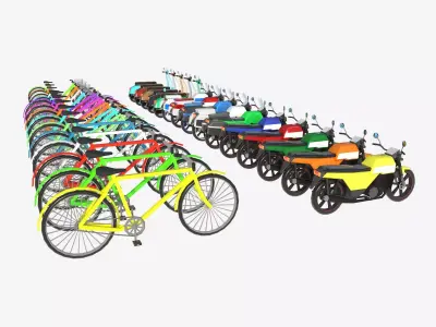 set of motorcycles and bicycles Low-poly 3D model
