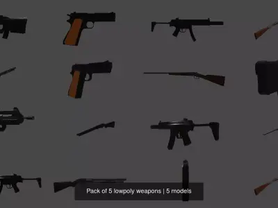 Pack of 5 lowpoly weapons 3D Model Collection