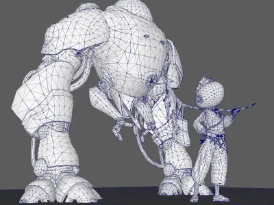 Science fiction fishing little girl Low-poly 3D model