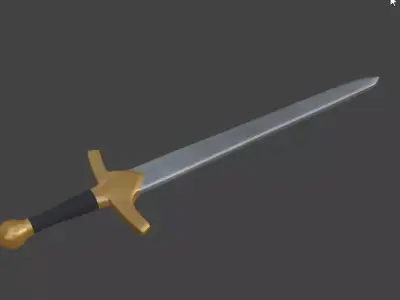 iron sword with a golden hilt Low-poly 3D model