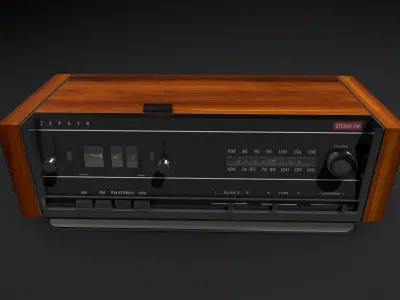 Retro Woodgrain Flip Clock Radio Low-poly 3D model