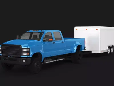 Large Pickup and Cargo Trailer 3D model