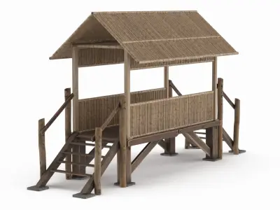 Bamboo Footbridge with Roof on Stilts 3D model