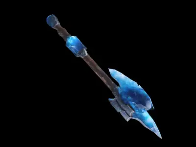 Crystal Axe With A Rough Stone Holding A Huge Magical Blue Orb 3D model