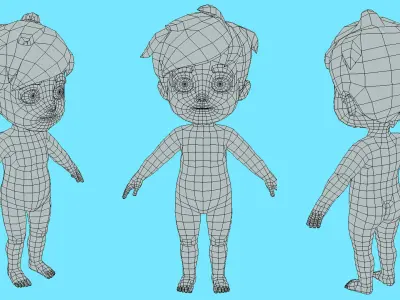 Base Mesh Pack - Cartoon Boy Kid  Low-poly 3D model