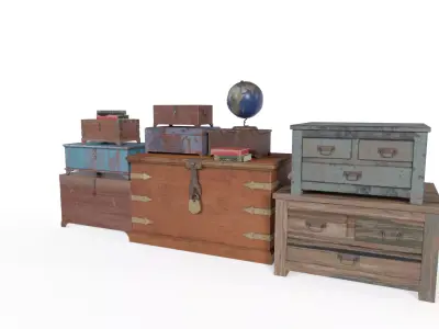 Wooden Chest Box Low-poly 3D model