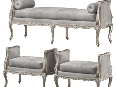 firstdibs provincial bench and pouf art 6234 3D model