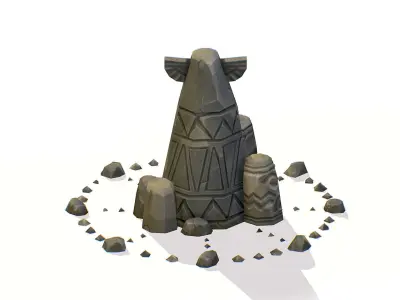 Handpaint Cartoon Stone Memorial Totem Symbol Low-poly 3D model 2