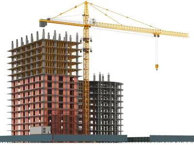  Detailed Construction Site With Crane 