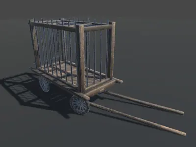 Wooden cart - prison Low-poly 3D model