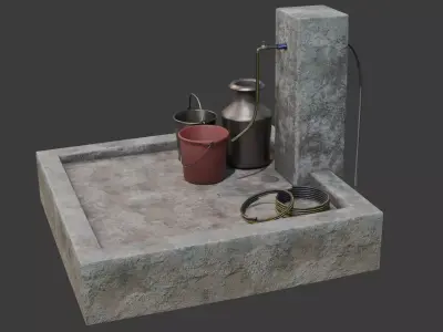 Tap Water and Bucket Low-poly 3D model