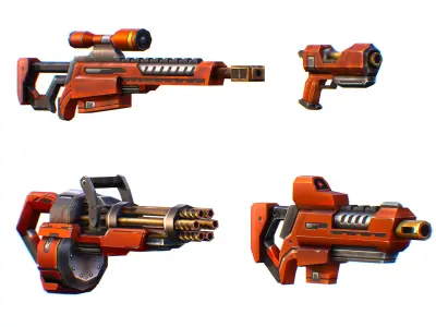 Weapons Set 4 Gun Pistol Assault rifle Sniper rifle machine gun 3D Model Pack buy