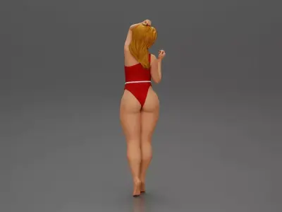 woman in a red swimsuit posing confidently 3D print model