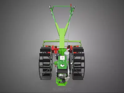 HAND WALKING TRACTOR ROTARY PUDDLER PUDDLING MUD RICE FARMING 3D model