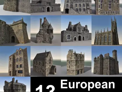 13 European Buildings 3D model