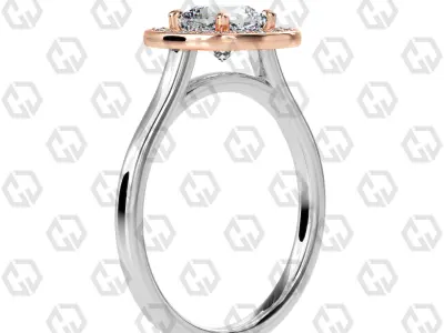 Ring 182 Cushion Shape Cathedral Halo with Gems 3D print model