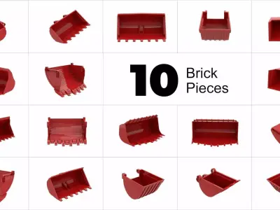 TwindBricks3D - 10 Technic Digger Bucket collection 3D print model