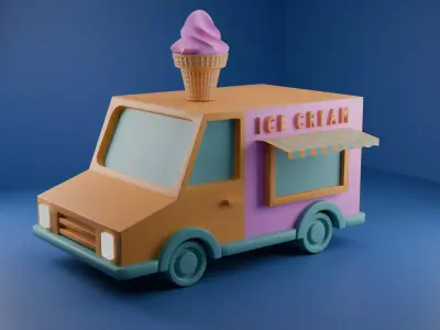 Stylized Ice Cream Truck  Low Poly Game Asset Low-poly 3D model