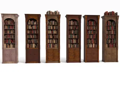 Luxurious Thin Wood Bookcase Set 3D model