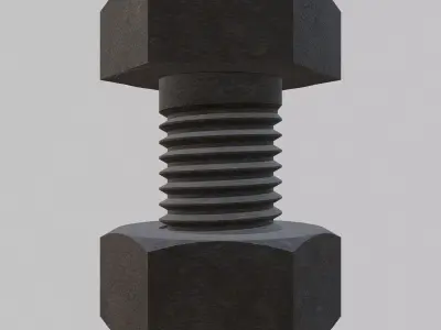 M10 Hex Bolts and Nuts with Rusty Iron Texture Fine Threads 3D model