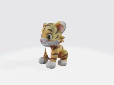 A cute cartoon tiger cub with large eyes  3D model