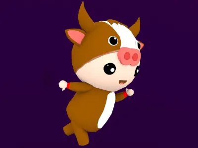 Chibi Cow Animated For Games Free low-poly 3D model