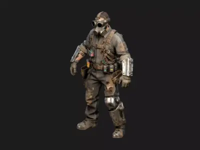 Post-Apocalyptic Wasteland Mechanic Low-poly 3D model
