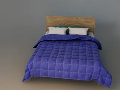 Retro wooden bed Low-poly 3D model