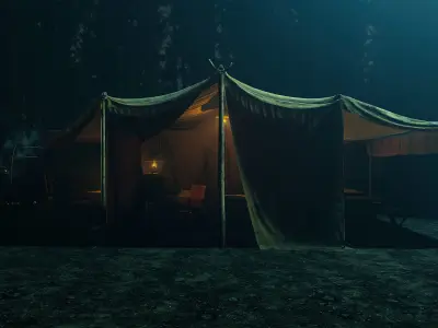 Camping tent with props Low-poly 3D model