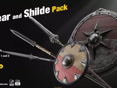 Shield and Spear Pack Low-poly 3D model