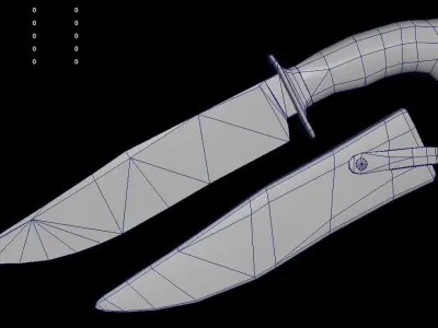 Survival Bowie Knife - Stag Crown Antler Handle Damascus Options Low-poly 3D model