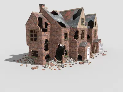 4 low poly destroyed buildings pack 2 Low-poly 3D model