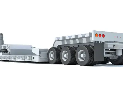 Truck with Lowboy Trailer 3D model shop