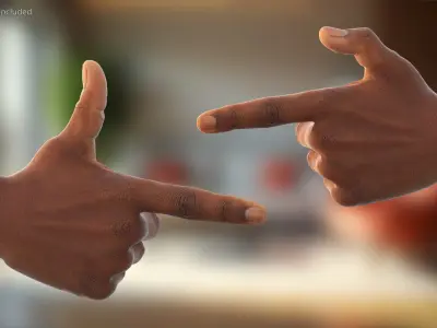Black Male Hand Pair with Finger Gun Gesture 3D model