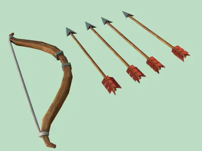 Arrow bow and set Low-poly 3D model
