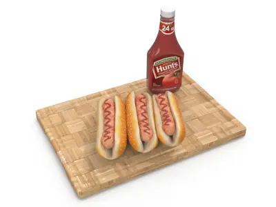 Classic Hot Dogs on Cutting Board 3D model