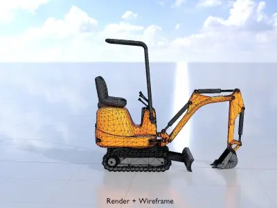 Mini-Digger Orange Low-poly 3D model
