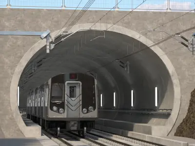 Subway Tunnel Section with Train 3D model