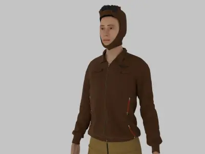 Fighter Pilot WW2 Low-poly 3D model