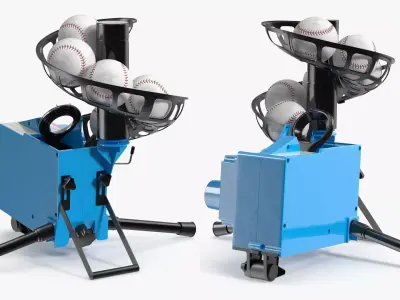 Pitch Trainer with Loaded Ball Rack Blue 3D model