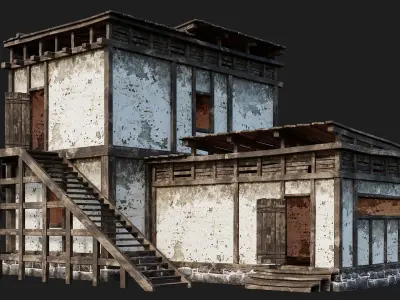 Old House Building 4K Textures GameReady 163 Low-poly 3D model