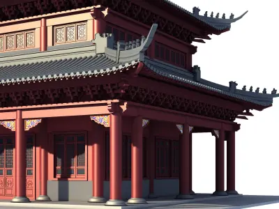 Chinese ancient architecture Low-poly 3D model 2