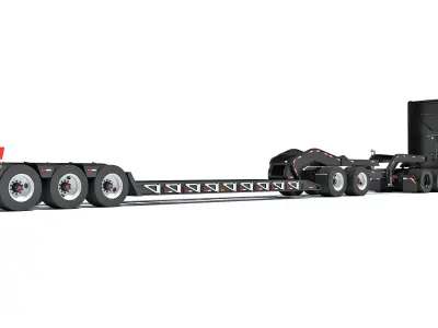 Semi Truck with Lowboy Trailer 3D model
