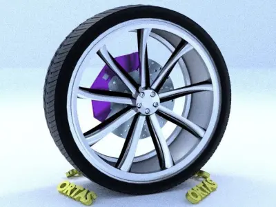 ORTAS CAR RIM 52 GAME READY RIM TIRE AND DISC 3D model