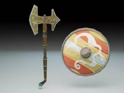Viking Axe and Shield Low-poly 3D model