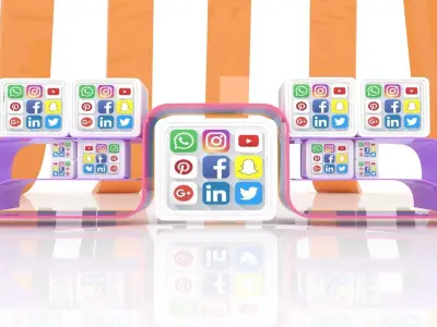 vertual set social media icons Free 3D model