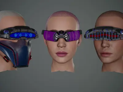 Sci fi Glasses Goggles and Mask Pack 1 Low-poly 3D model