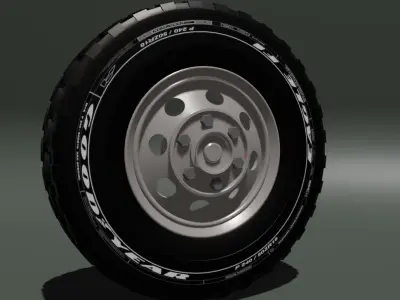 Heavy Duty Truck Tire with Steel Rims  Low-poly 3D model