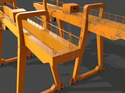 PBR Double Girder Gantry Crane V1 - Yellow Dark Low-poly 3D model