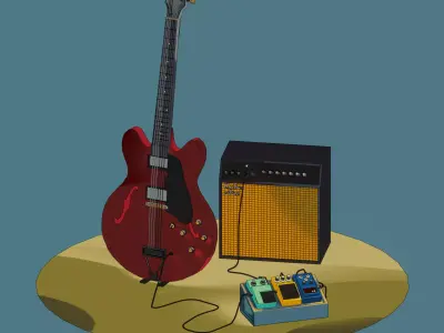 Guitarra amplificador y pedales 3D model